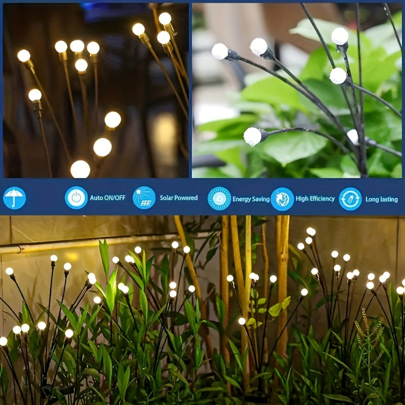 Solar Garden Lights Outdoor Waterproof IP65 LED Firefly Ground Stake Lights 8 Lumens Warm White Solar Lawn Lights for Yard Patio Pathway Landscape Decoration 2 Pack