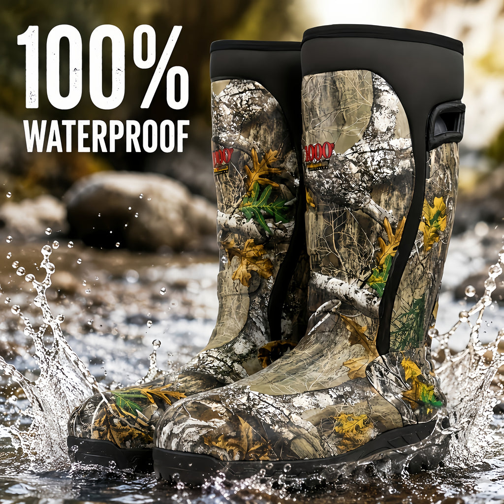 Men's 6mm Neoprene Insulated Hunting Boots – Waterproof Camouflage Rubber Boots with Non-Slip Sole, Slip-On Outdoor Boots for Duck Hunting Fishing Hiking Farming, Sizes US 8-14