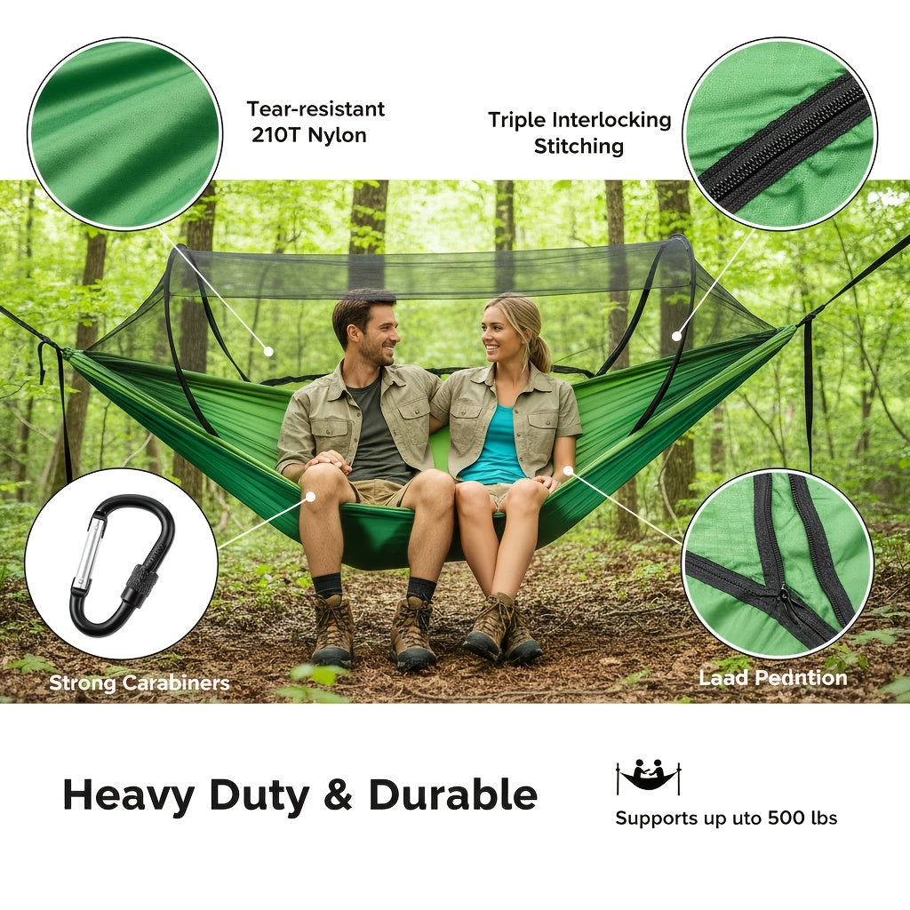 3-in-1 Double Camping Hammock with Mosquito Net and Sun Shade Durable Lightweight Portable for Camping Hiking Backpacking Picnic Garden Patio Park Outdoor Adventures