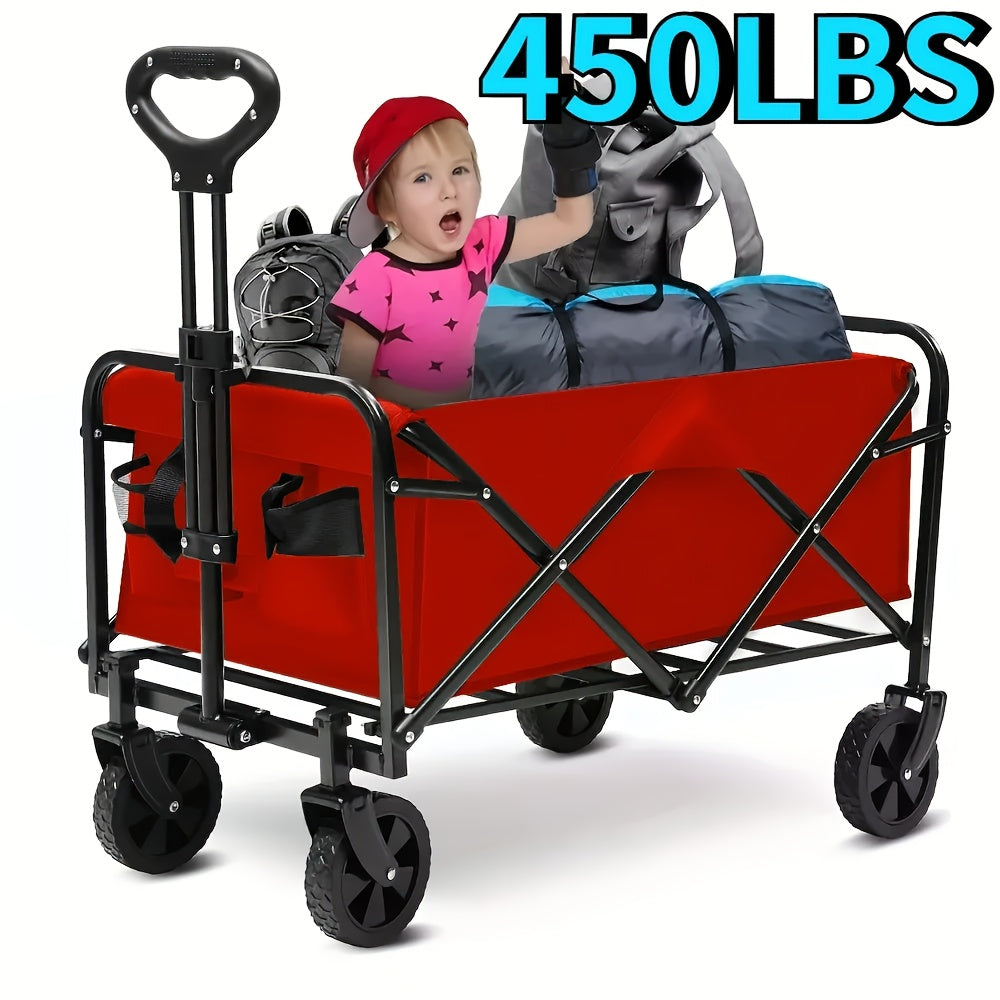 Heavy-Duty All-Terrain Folding Wagon Cart - 220/330/450LBS Capacity, Iron Frame & 800D Oxford Fabric, No Assembly Required for Camping, Beach, Garden & Sports (3 Colors)