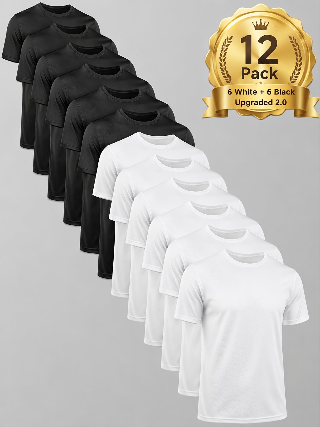 Moisture Wicking Gym T-Shirts 12-Pack Unisex Quick Dry Athletic Crew Neck Tees Loose Fit Breathable Workout Shirts Men Women Multi-Pack Value Set