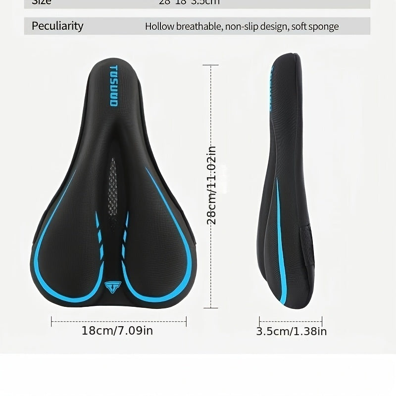 Padded Bike Seat Cover Sponge Cushion – Breathable Perforated Saddle Cover for Road & Mountain Bicycle, Easy Slip-On Comfort Cycling Accessory (Black, Red, Blue, Grey, Pink)