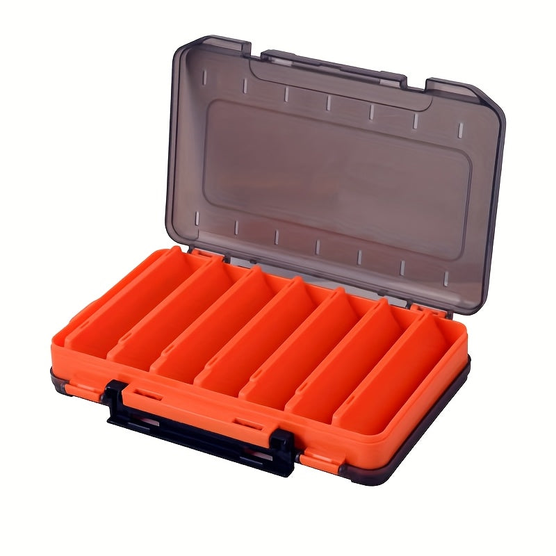 Fishing Lure Tackle Box Dual-Sided 14 Compartments – Portable ABS Lure Organizer for Minnow Pencil Squid Crankbait Hard Baits Freshwater Saltwater – Tangerine & Blue