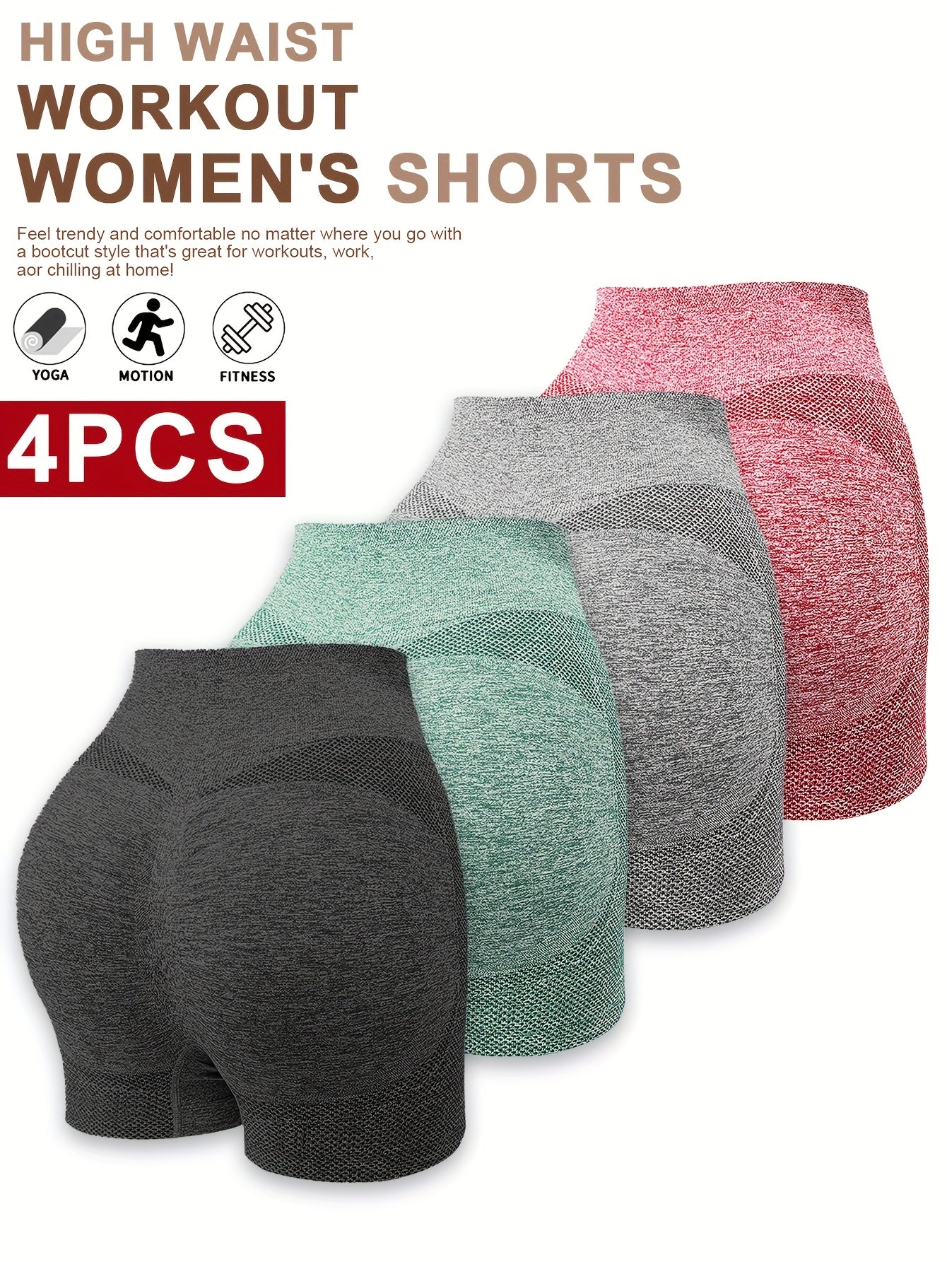 Women's High Waist Gym Shorts 4-Pack Seamless Quick-Dry – High-Stretch Yoga Short Leggings for Workout Running Pilates HIIT Biker Shorts Squat Proof Compression Athletic Shorts M L XL