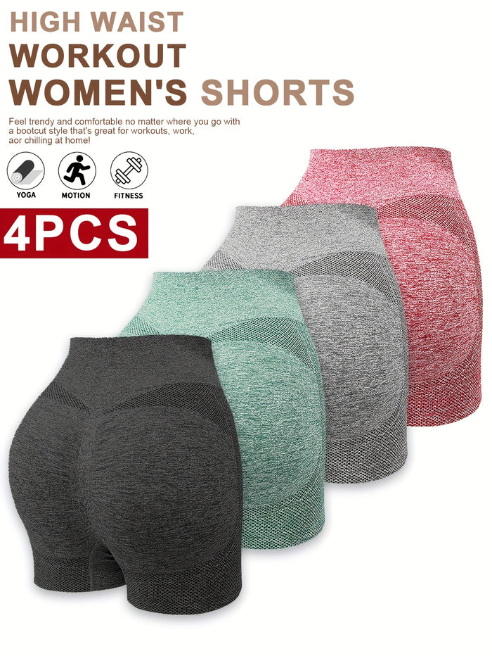 Women's High Waist Gym Shorts 4-Pack Seamless Quick-Dry – High-Stretch Yoga Short Leggings for Workout Running Pilates HIIT Biker Shorts Squat Proof Compression Athletic Shorts M L XL