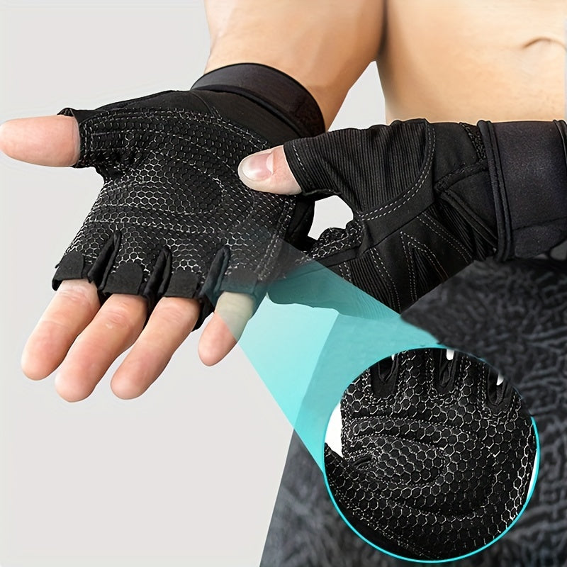 Half Finger Cycling Gloves for Men & Women – Breathable Knit Sports Gloves with Hook-and-Loop Closure for Cycling, Fitness, Hiking & Outdoor Activities