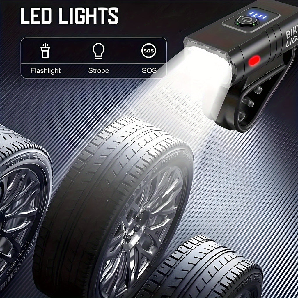 LED Bike Light Set 2pcs USB Rechargeable 1500 Lumen Headlight with Whistle 6 Front Modes 4 Tail Modes Power Display Waterproof Safety Bicycle Lights for Night Riding