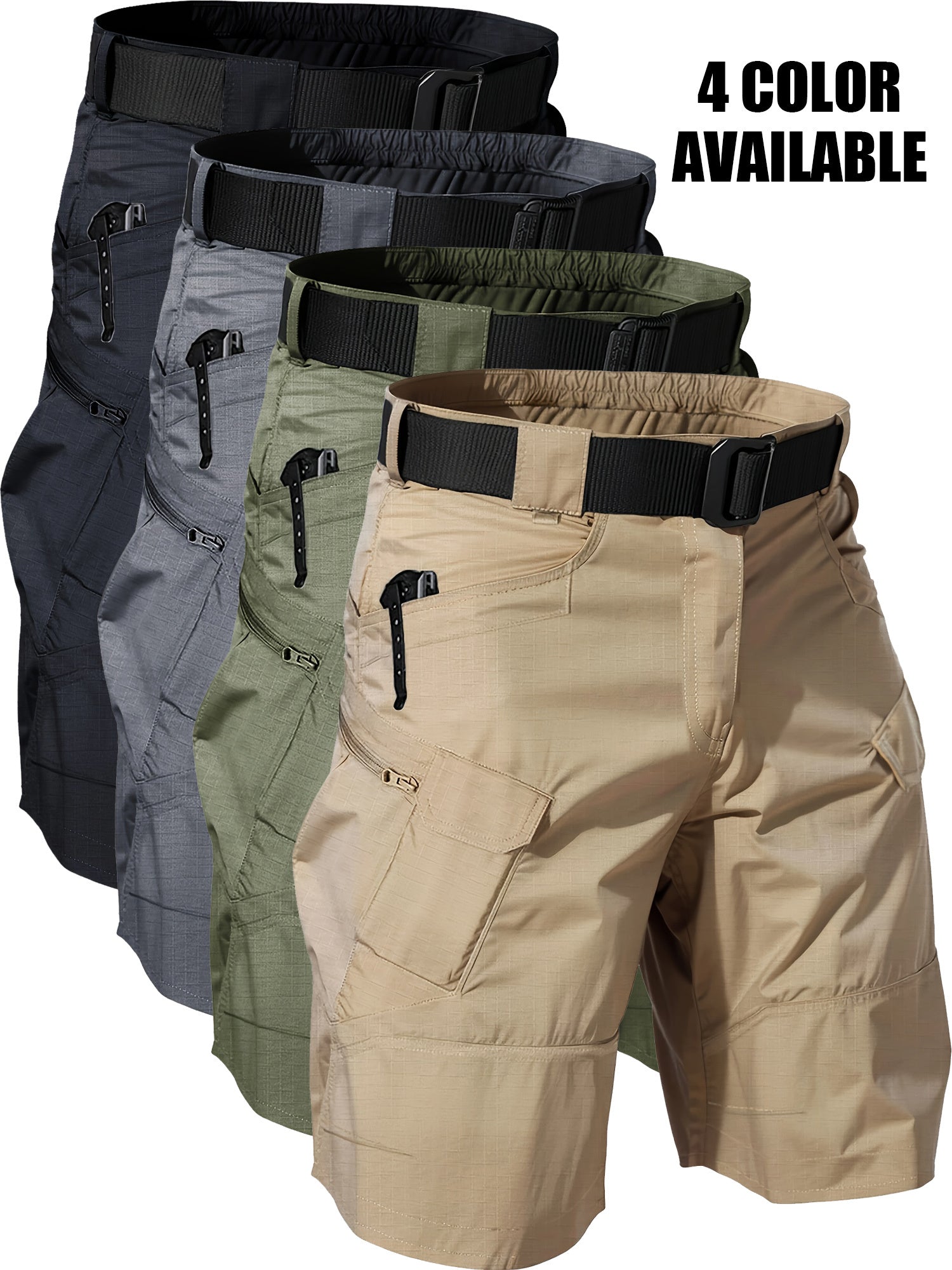 Cargo Shorts for Men 2 Pack – Multi-Pocket 100% Polyester Regular Fit Outdoor Hiking Work Casual Shorts S-XXXL (Black, Gray, Khaki, Army Green)