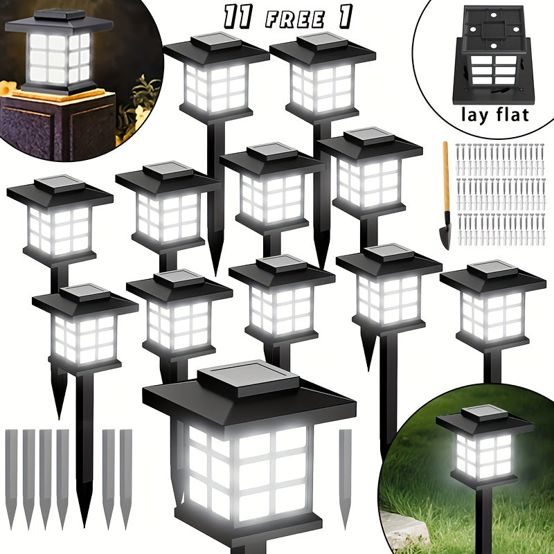Solar Pathway Lights Outdoor IP55 Waterproof LED 10-Hour Runtime – Garden Driveway Landscape Stake Lights Auto Dusk-to-Dawn – Warm White & Color-Changing – 6 12 24 Pack