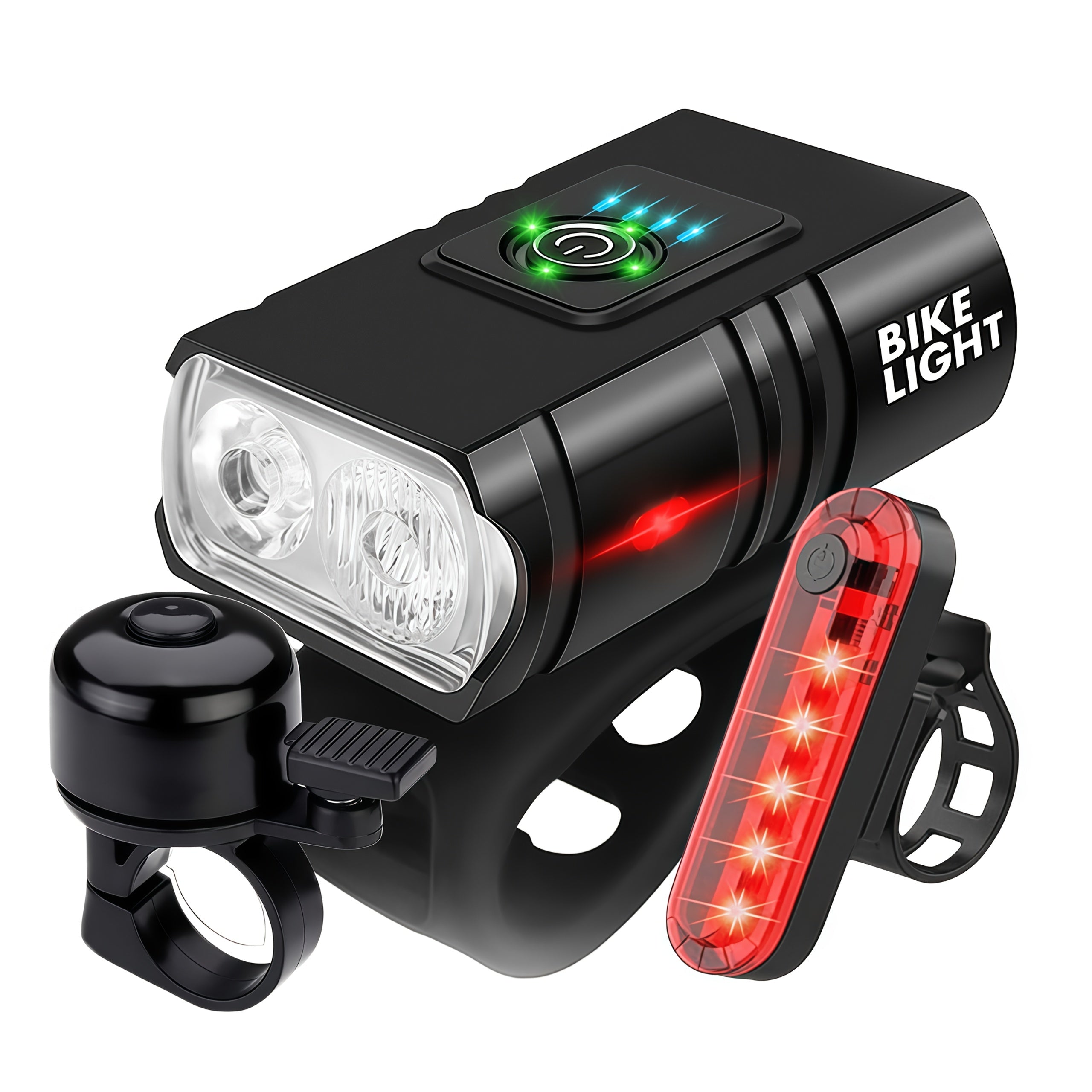 Bicycle Light Set USB Rechargeable – LED Headlight 6 Modes 180° + Taillight + Bell for Night Road Mountain Cycling Safety