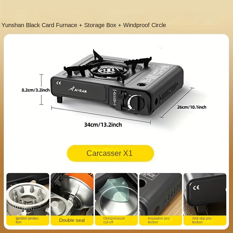 Portable Butane Camping Stove with Piezoelectric Ignition & Safety Lock – Windproof Outdoor Camp Burner for Hiking BBQ Korean Cooking, Overvoltage Protection, Energy Efficient
