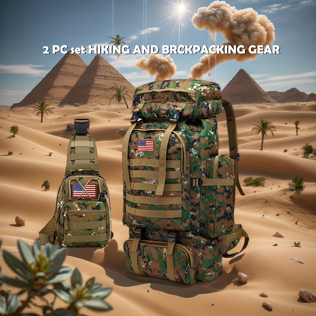 Hiking Backpack Set Large 22.45 Gal with Bonus Daypack – Men's Camping Backpacking Pack for Hiking Climbing Trekking Green Gray Desert Khaki Army Green