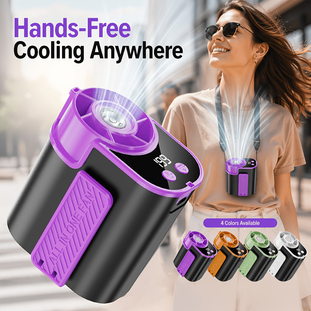 Hands-Free Neck Fan with Flashlight – 18000 RPM Brushless Motor, 199-Speed Adjustable, 5000mAh Battery, Wearable Portable Cooling Fan for Outdoor Work Camping Fishing Hiking, Single & 2-Pack