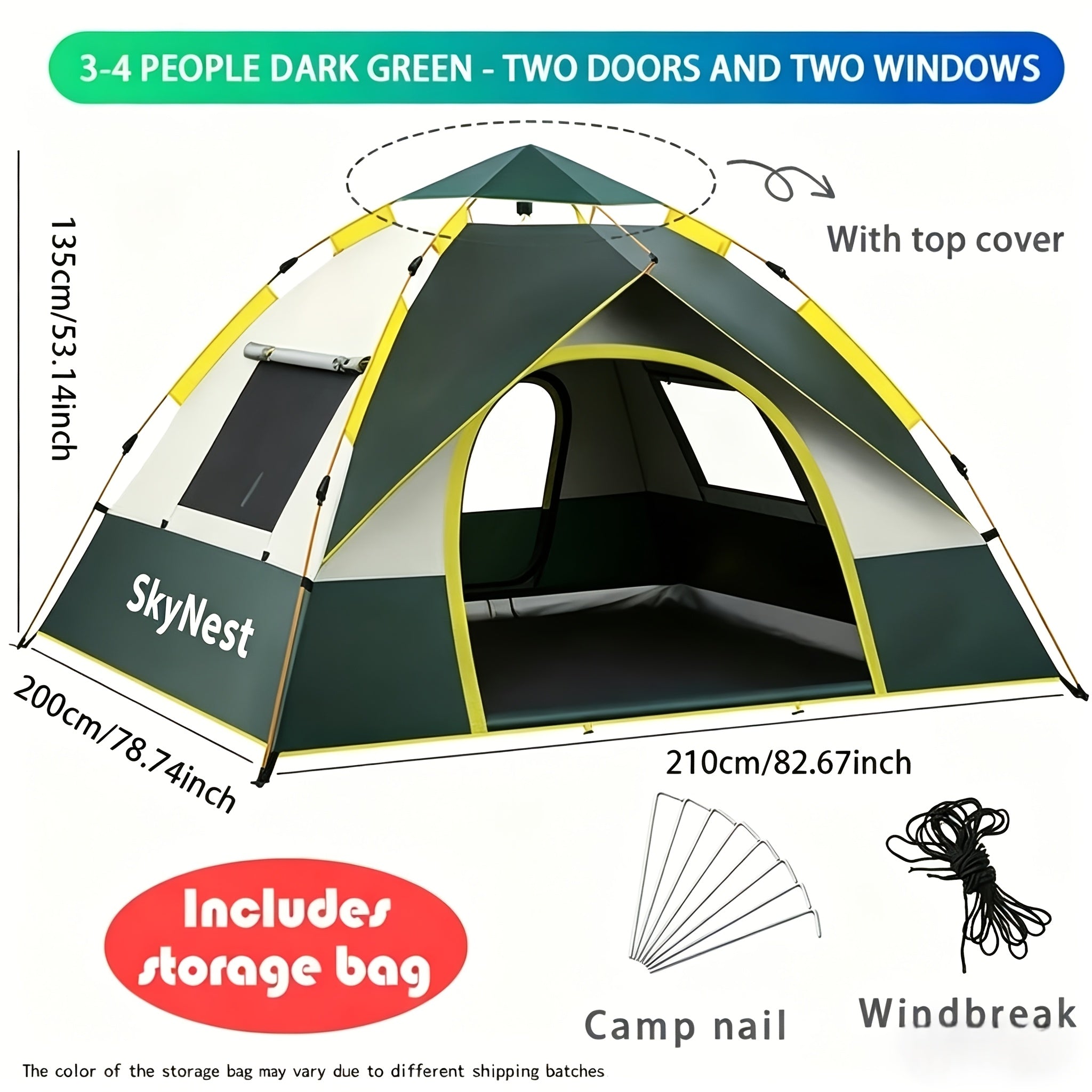 SKYNEST Instant Setup Camping Tent 1-4 Person All Season with Dual Doors & Mesh Windows – Windproof Lightweight Pop Up Tent for Camping Hiking Hunting