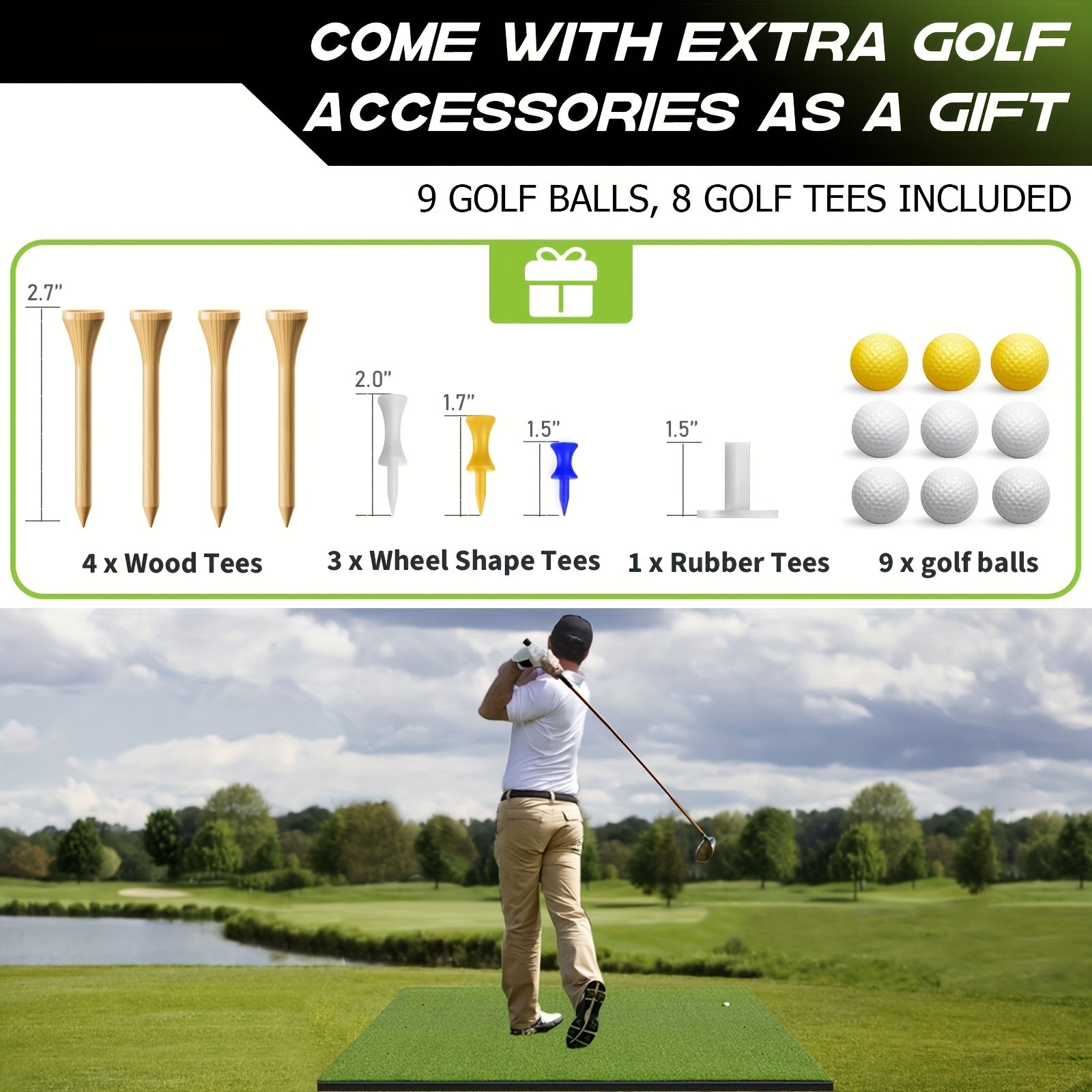 Golf Hitting Mat 5x3ft 21mm & 5x4ft Dual-Turf 31mm – Indoor Outdoor Practice Mat with Balls Tees Gift for Golfers
