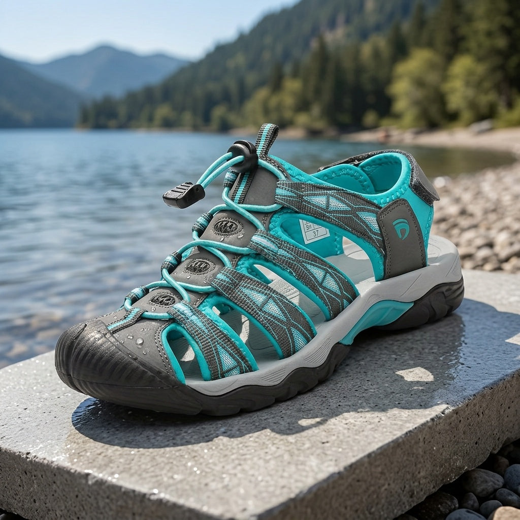 Women's Closed Toe Hiking Sandals - Breathable Sport Water Shoes with Hook & Loop Closure, Rubber Grip Sole, Outdoor Trail Walking Sandals in Pink Black Grey Blue US 6-11