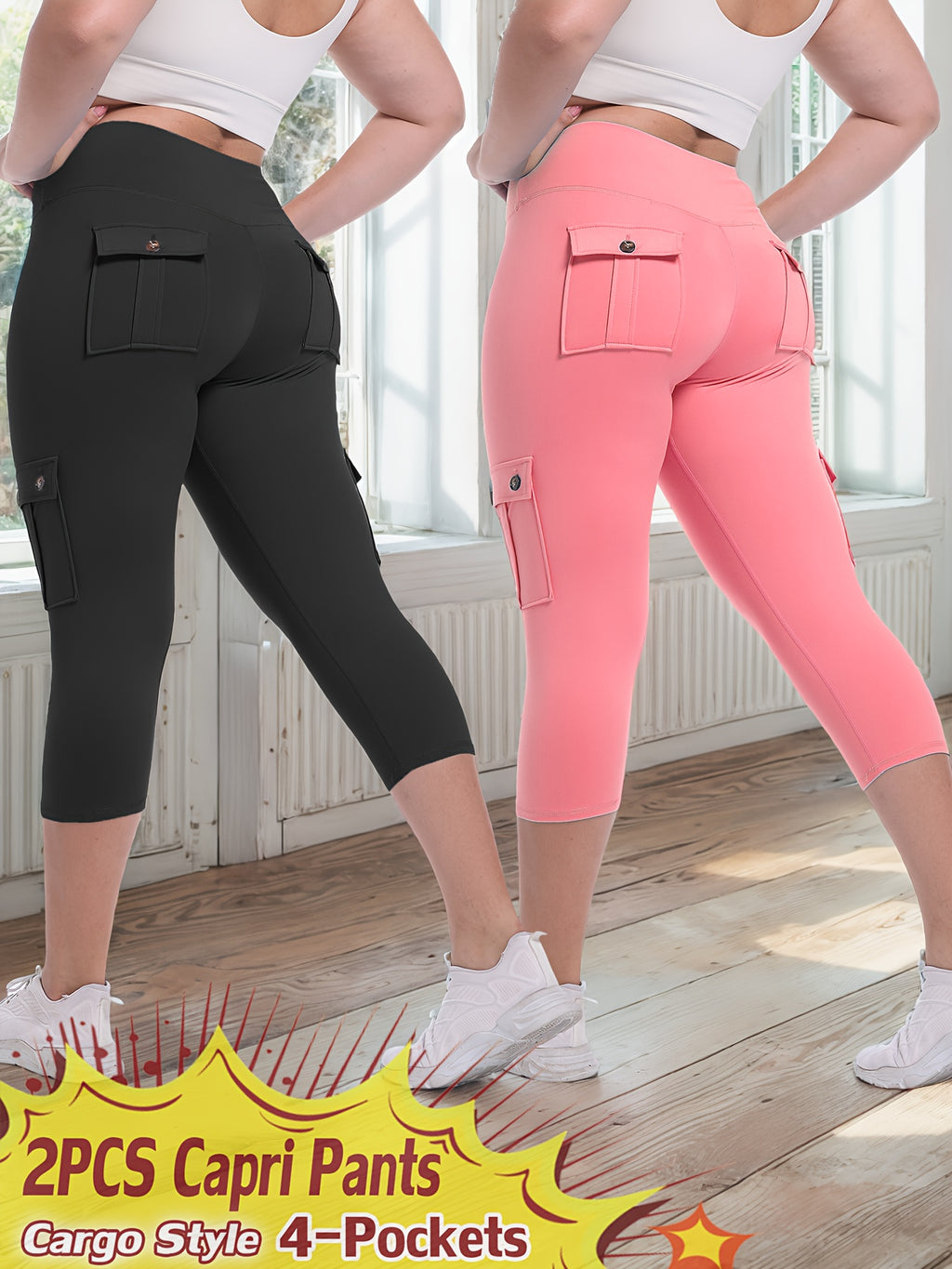 2pcs Capri Leggings Set Women High Waist Butt Lifting Yoga Workout Pants Tummy Control 4-Way Stretch Activewear S-XXL