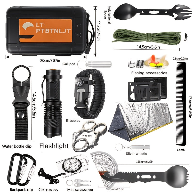 Survival Kit Multi-Tool Emergency Gear Set 12–115 Pcs with Magnesium Fire Starter – Camping Hiking Outdoor Adventure Essentials – Multiple Styles – Cool Gift for Men Dad Husband Boyfriend Teen