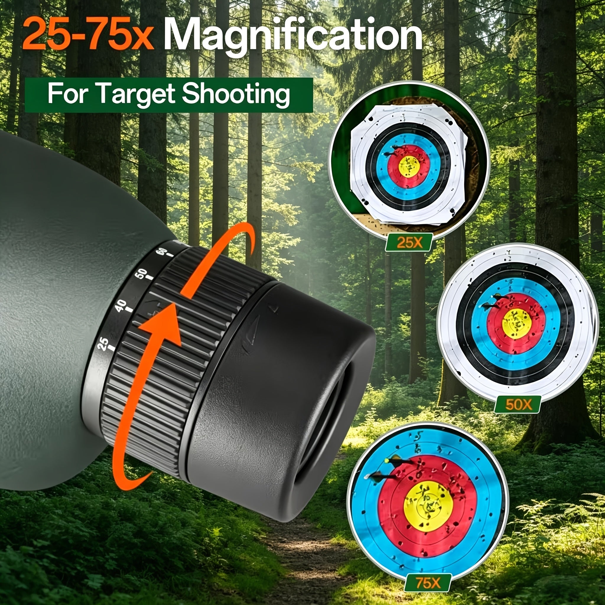 POKEPIC Hd25-75X60 1-Pack Portable Spotting Scope with Tripod And Phone Adapter, High Magnification Angled Eyepiece Monocular Telescope for Shooting, Bird Watching Wildlife Viewing, Compact Binoculars for Outdoor Travel, Camping