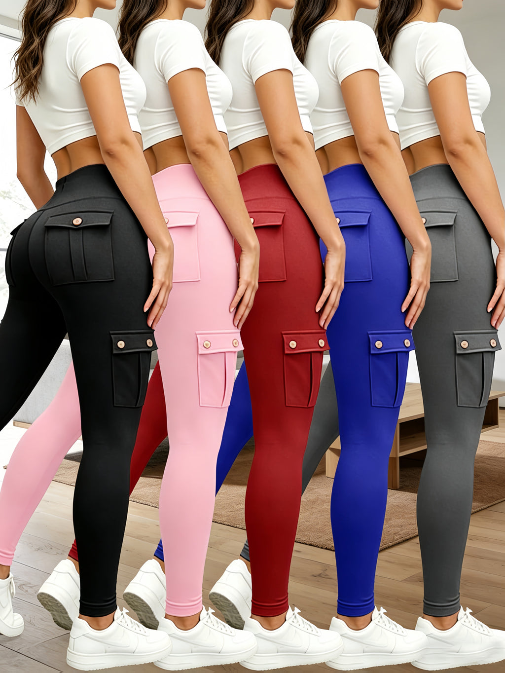 5 Pack Women's High Waist Yoga Leggings with Pockets – Tummy Control, 4-Way Stretch, Slim Fit, Soft & Breathable Workout Leggings for Gym, Running & Daily Wear, M-XXL
