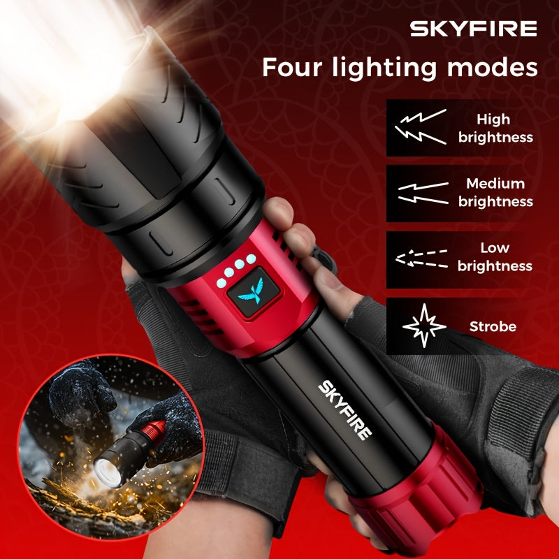 LED Flashlight 5000+ Lumen Super Bright Rechargeable with Ignition Lens Adjustable Focus 4 Modes for Camping Outdoor Farm Emergency Family Use