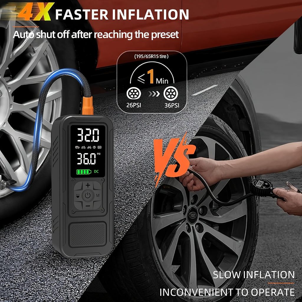 Cordless Tire Inflator 160PSI 8X Fast Inflation Portable Air Compressor Digital Pressure Gauge Auto Shutoff LED Light for Car SUV Motorcycle Bike Ball Rechargeable