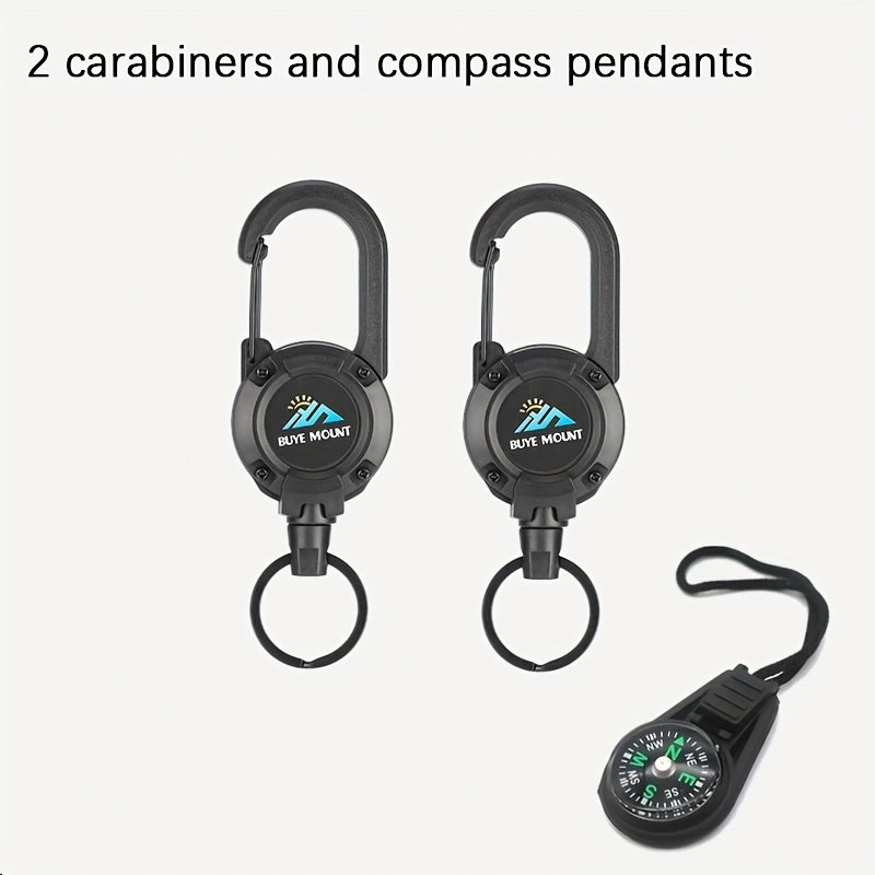 Tactical Retractable Keychain Set with Compass Multi-Tool Badge Clip Heavy Duty Steel Wire Rope Lanyard for Camping Hiking Fishing EDC