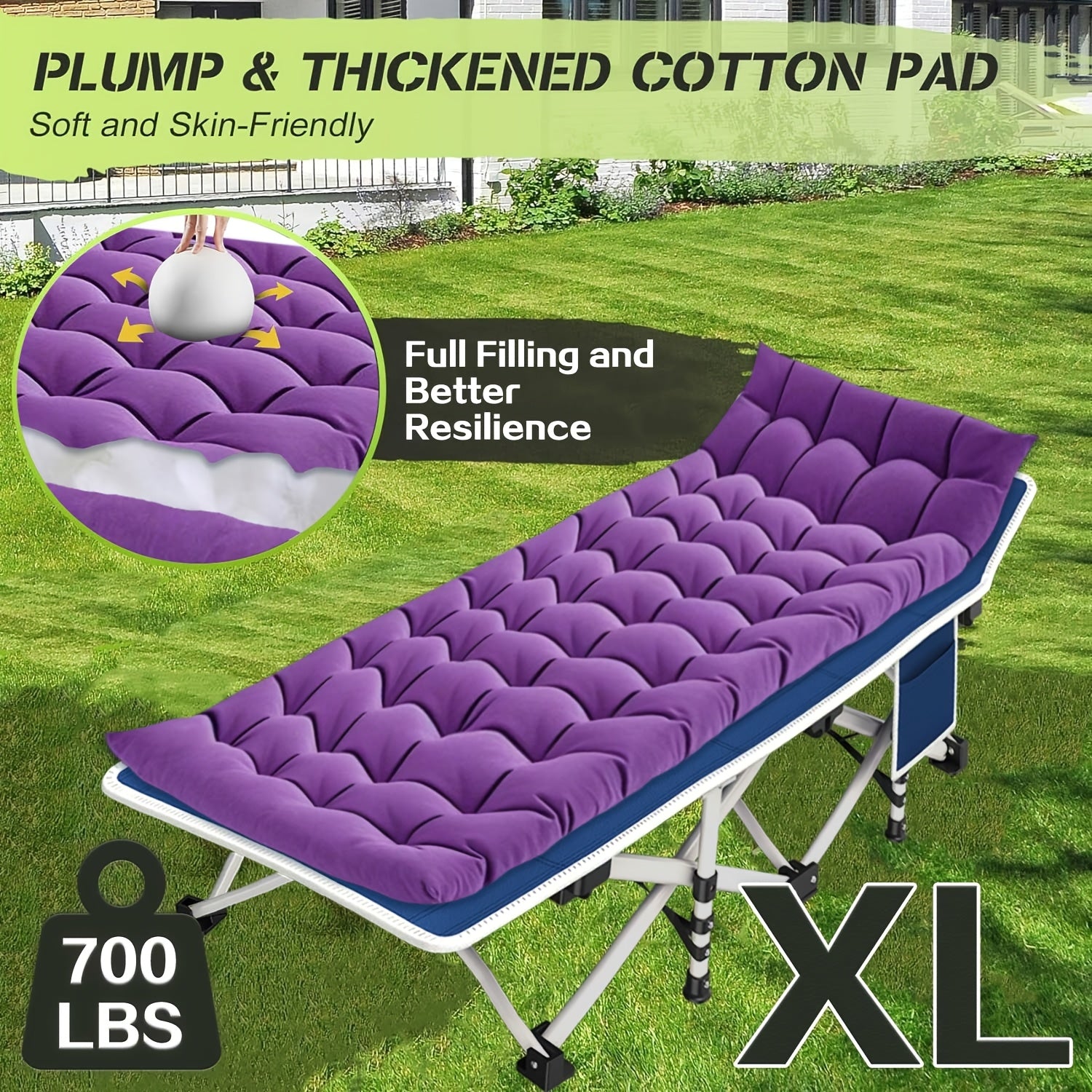 XXL Oversized Camping Cot 32-Inch Wide with Comfortable Mattress – Extra Wide Heavy-Duty Folding Cot for Adults, 1200D Oxford Cloth, Carry Bag Included, Camping Lounge Chair Option