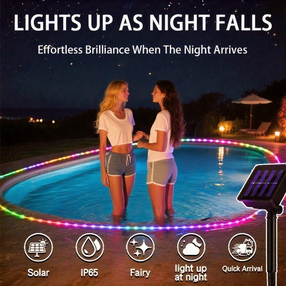 Solar Pool Lights Waterproof LED Rope Lights for Swimming Pool - Auto Brighten at Night - Submersible Garden Decorative String Lights - Holiday Ambient Outdoor Lighting Warm White Cool White Multicolor
