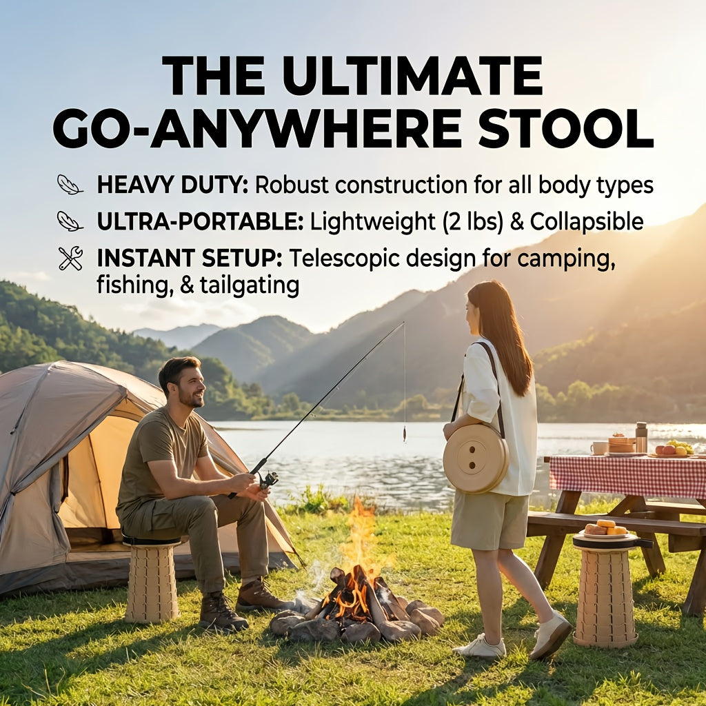 Collapsible Folding Stool 2 Pack 400lbs Capacity – Portable Telescopic Camping Stool ABS Plastic Compact Storage for Travel Camping Hiking Fishing Backyard BBQ (Black, Blue, Red+Blue)
