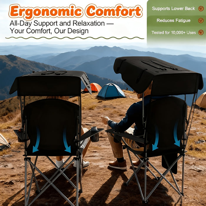 Oxford Canopy Camping Chair 600D Portable Folding – Durable Sunshade Seat for Beach, Picnic, Fishing, Sports Events & Backyard | Black, Red, Blue, Green