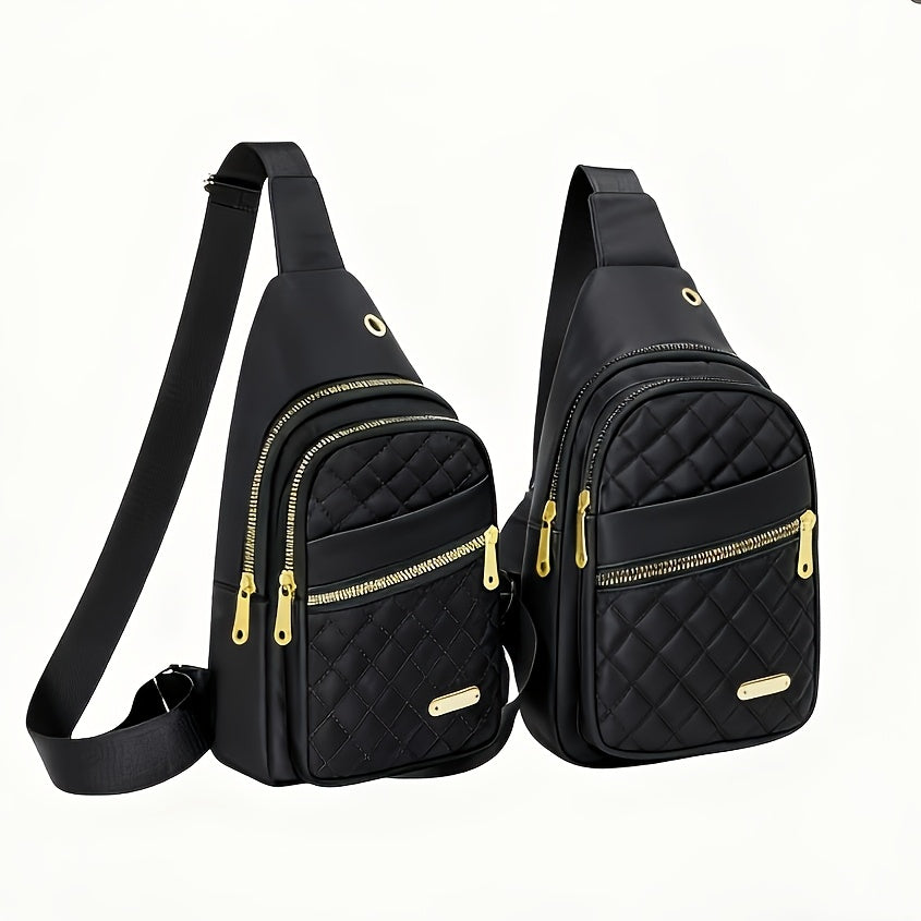 Quilted Sling Backpack Crossbody Bag – Adjustable Shoulder Strap Zipper Casual Daypack for Women Men Travel Everyday Use, Multiple Colors