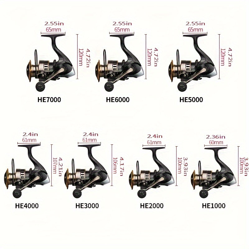 Spinning Fishing Reel HE1000-7000 Metal Body 5.2:1 Gear Ratio 22LB Drag Smooth Sensitive Left Right Hand Interchangeable for Freshwater Saltwater Fishing