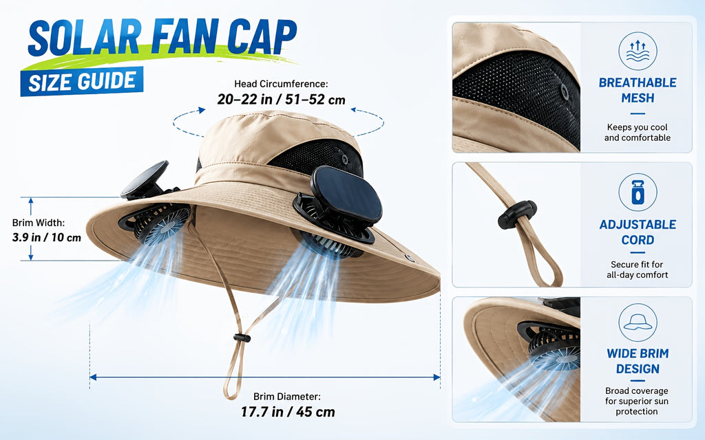 Solar Fan Hat with Dual Cooling Fans Wide Brim Sun Hat for Men Women Adjustable Wind Speed Breathable Outdoor Hat for Farming Gardening Hiking Summer Work