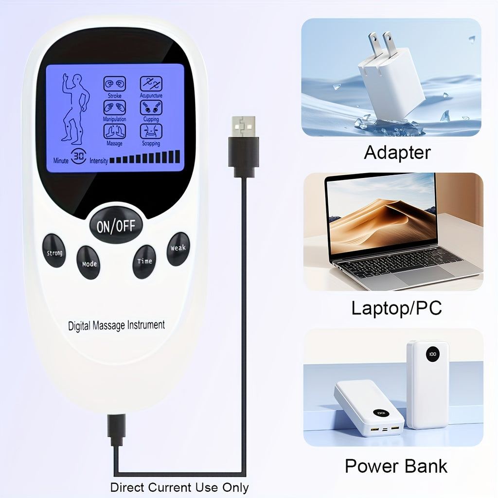 TENS EMS Dual Channel Muscle Relief Pulse Massager - 8 Electrodes, 6 Modes, Pain Relief for Shoulders, Back & Knees, Portable Electric Muscle Stimulator for Recovery & Relaxation