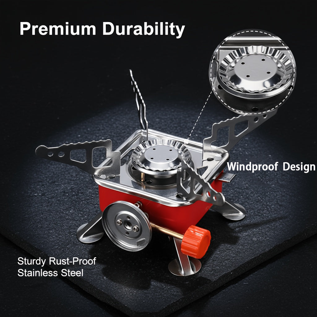 Stainless Steel Mini Folding Camp Stove – Portable Windproof Butane Gas Stove with Adjustable Flame for Camping, Hiking, Picnics & Outdoor Cooking