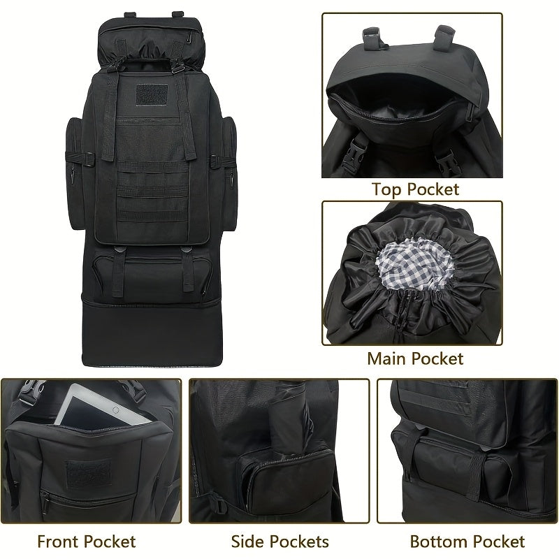 Large Capacity Hiking Camping Mountaineering Backpack 100L Expandable Outdoor Travel Pack Jungle Camo Black