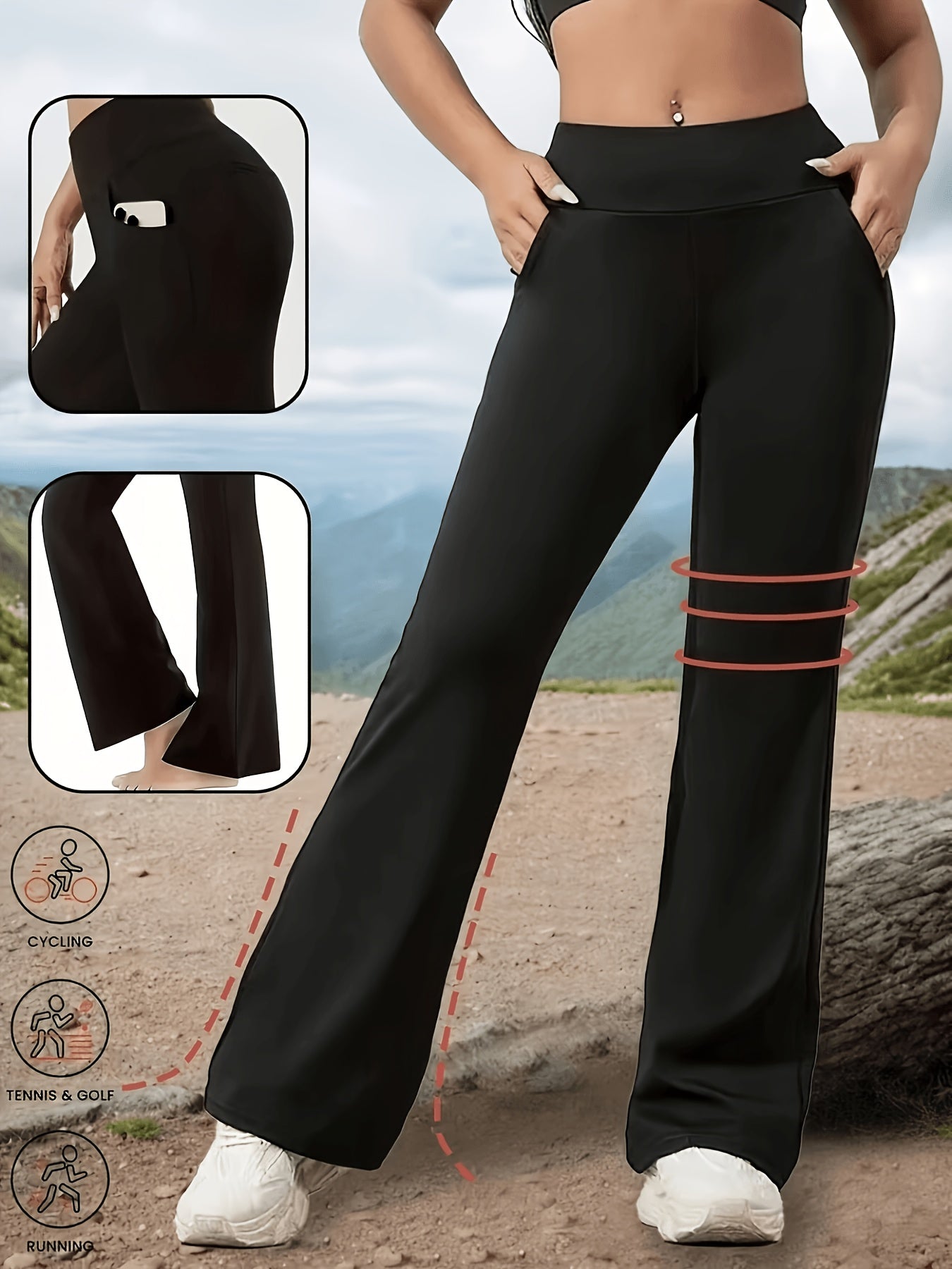 Women's Flare Yoga Pants with Pockets – High Waist Butt Lift Tummy Control Bell Bottom Leggings, Quick-Dry Breathable Sports Pants for Gym Yoga Lounge & Commute, Sizes S-XXL