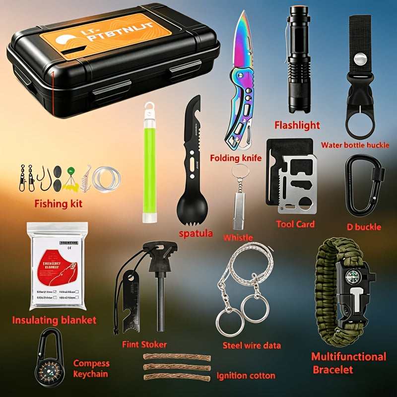Survival Kit Multi-Tool Emergency Gear Set 12–115 Pcs with Magnesium Fire Starter – Camping Hiking Outdoor Adventure Essentials – Multiple Styles – Cool Gift for Men Dad Husband Boyfriend Teen