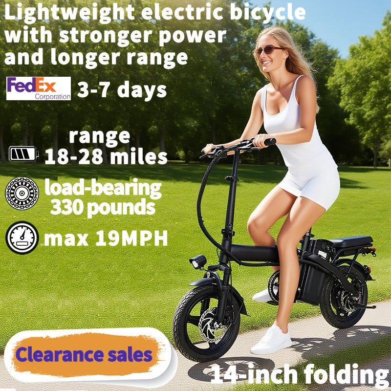 14 Inch Foldable Electric Bicycle for Adults 19MPH 48V Lithium Battery 18-28 Mile Range 330 LB Capacity Portable Folding E-Bike for Urban Commuting Outdoor Cycling - Optional Lock Phone Holder Basket