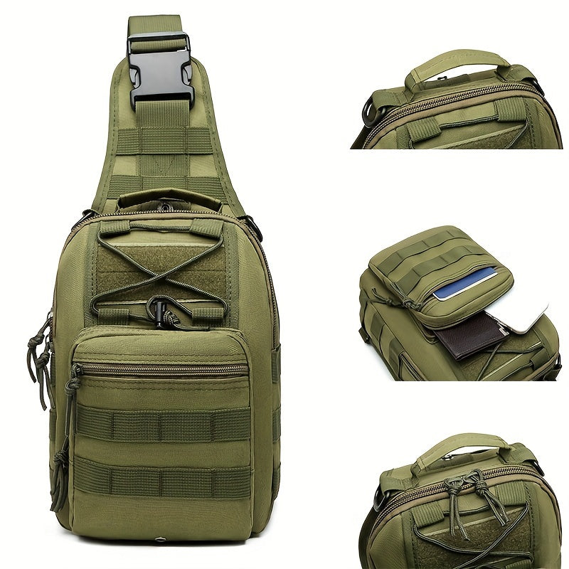 Tactical Sling Bag Outdoor Chest Pack Crossbody – Oxford Fabric Single Shoulder Backpack for Hiking Camping Travel Cycling EDC Hunting – Tan Green Black & American Flag Editions