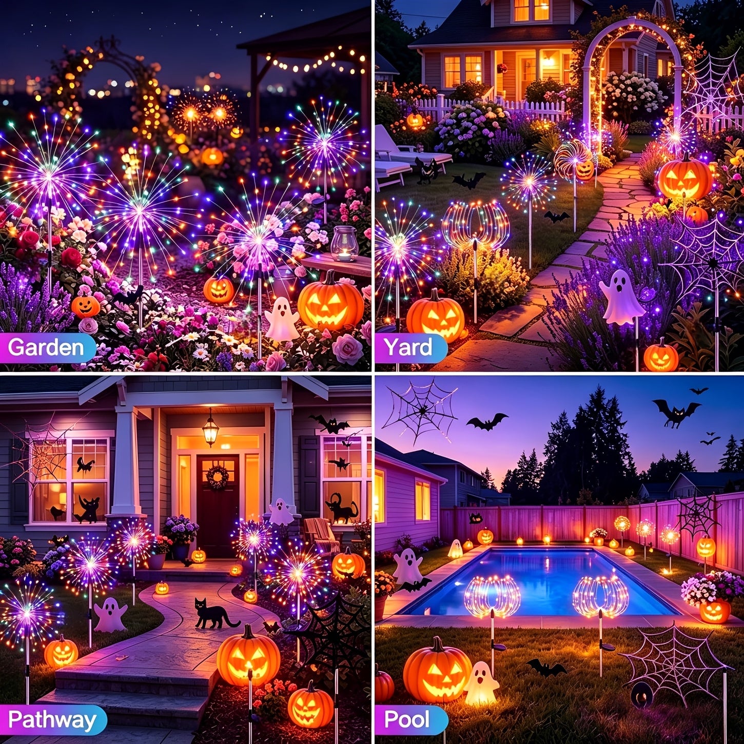Solar Firework Lights Outdoor 8-Pack – 480 LED, IP65 Waterproof, 8 Lighting Modes, Solar Powered Stake Lights for Garden, Lawn, Pathway & Patio | Christmas, Halloween & Holiday Decor