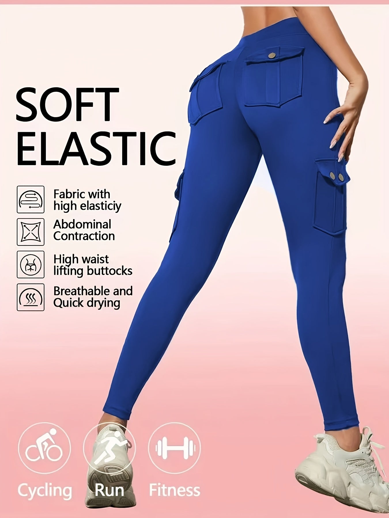 Women's Compression Leggings 3-Pack High Waisted with Flap Pockets Button Design All-Season Elastic Running Yoga Gym Sports Leggings Black Blue Gray Pink Red M-XXL
