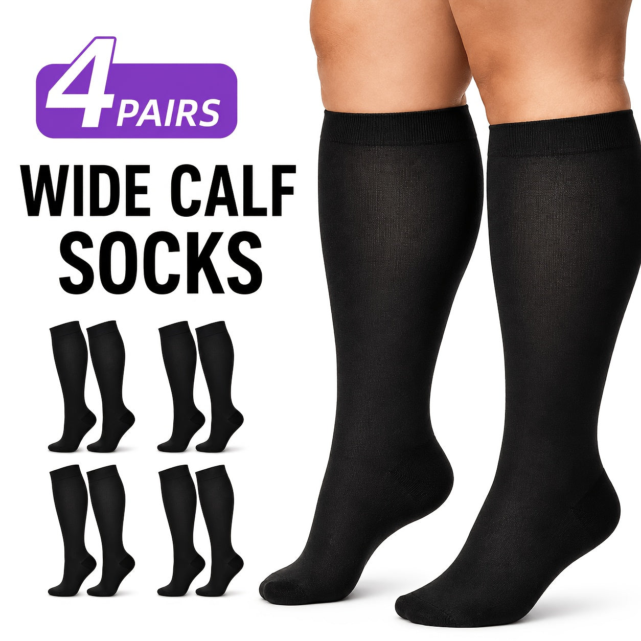 Compression Calf Socks 4 Pack for Women Men, Unisex 3D Compression Technology Calf Sleeves for Sports Running Yoga Fitness, Graduated Compression Leg Socks for Athletic Performance & Recovery