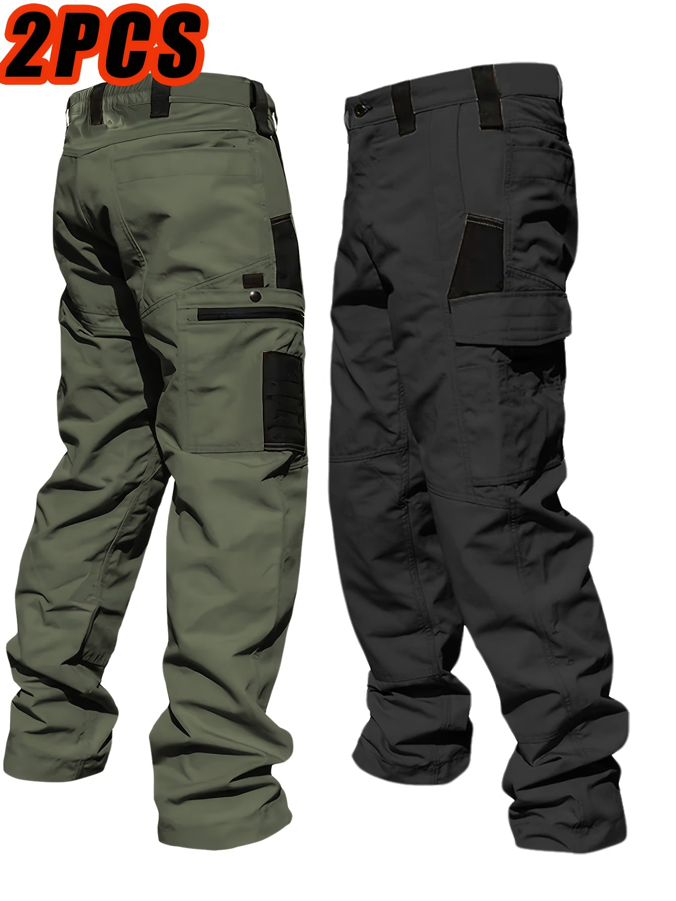 Men's Tactical Cargo Pants 2-Pack – Ripstop Multi-Pocket Work Pants for Camping, Hiking, Hunting & Fishing, Straight Leg All-Season Outdoor Pants, Sizes S-XXXL