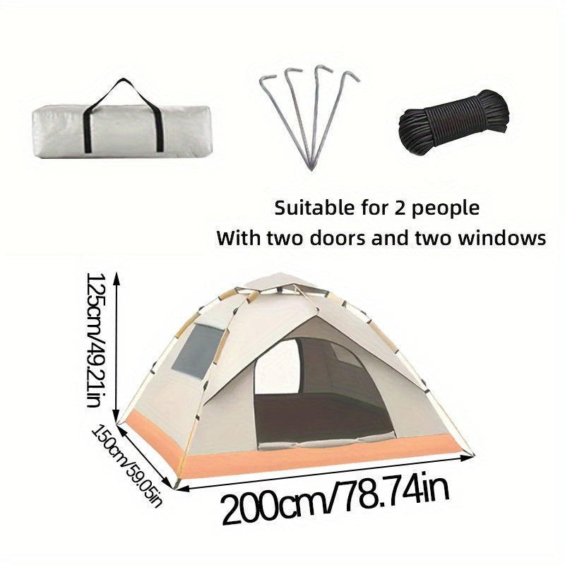 Automatic Pop-Up Camping Tent for 2-4 People – Foldable Portable Outdoor Shelter, Windproof & Sunproof with Two Doors, No Windows or Two Windows Options