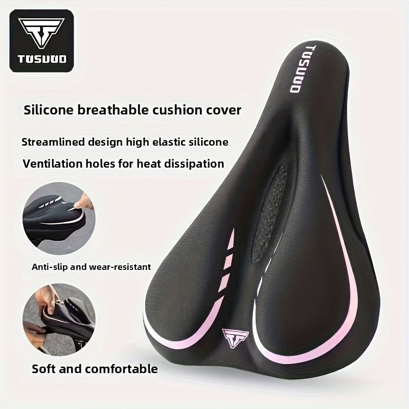 Padded Bike Seat Cover Sponge Cushion – Breathable Perforated Saddle Cover for Road & Mountain Bicycle, Easy Slip-On Comfort Cycling Accessory (Black, Red, Blue, Grey, Pink)