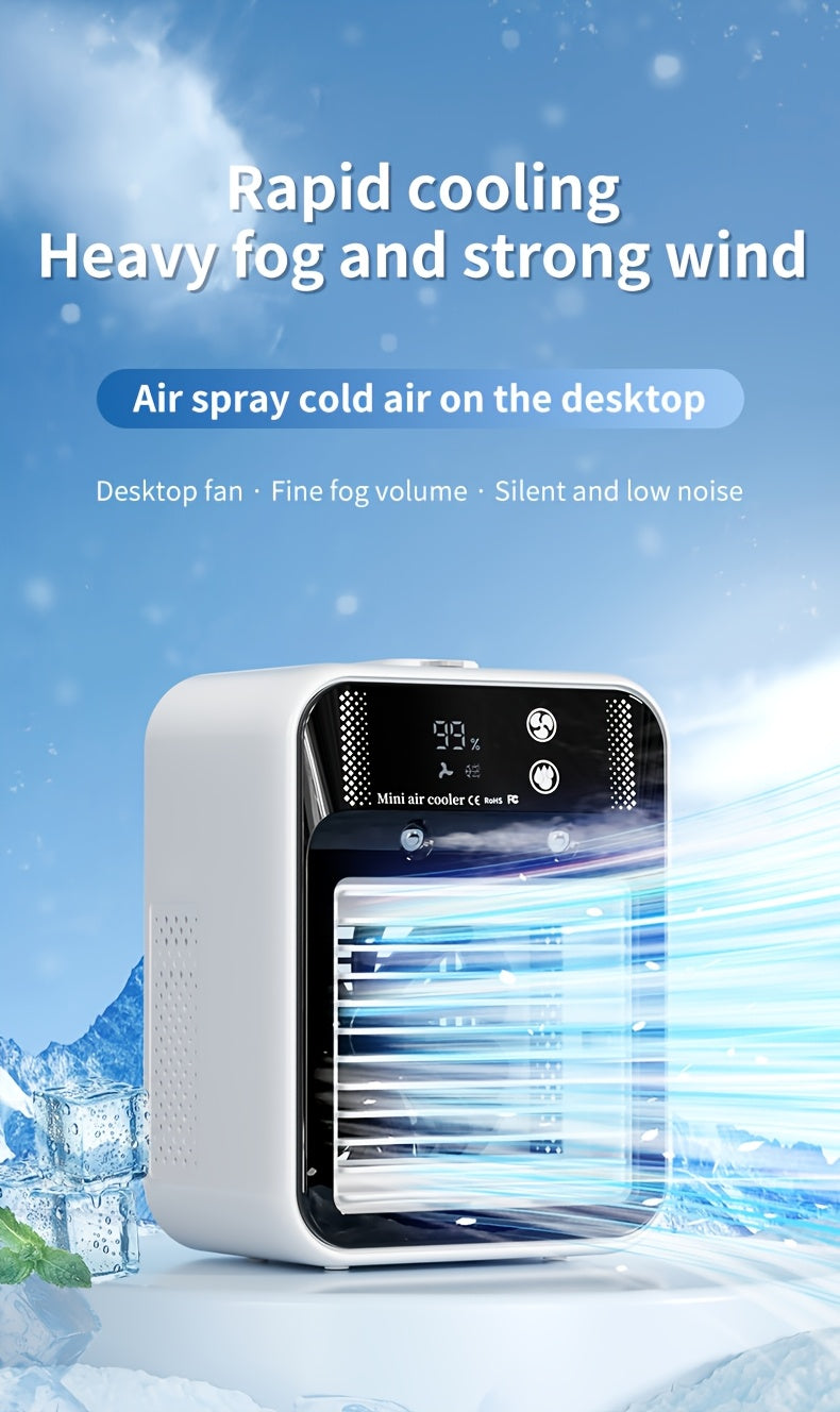 Portable Air Conditioner Fan - 6000mAh Rechargeable Personal Cooling Fan, USB-C Charging, 2 Wind Speeds & 2 Wind Modes, Touch Control, Indoor Outdoor Portable Mini AC Fan for Home, Office & Travel