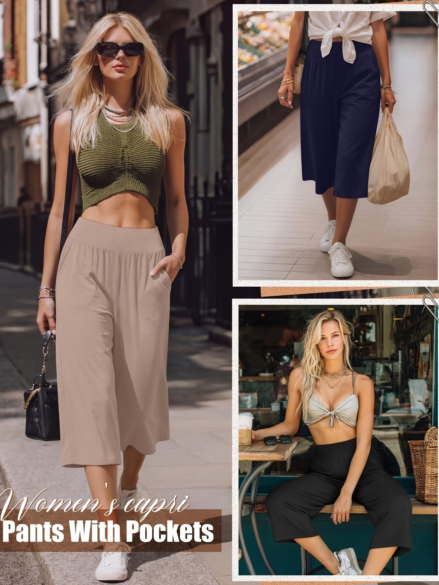 Women's Capri Pants 3 Pack Loose Lounge Joggers Yoga Cropped Sweatpants with Pockets – Elastic Waist Casual Spring Summer Fall