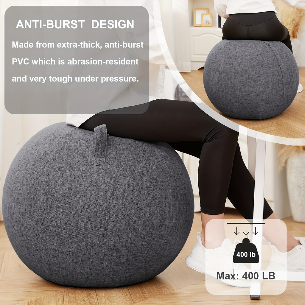 Exercise Ball Chair with Fabric Cover 65cm – Yoga Pilates Balance Ball Seat for Home Office Desk, Relieve Back Pain Improve Posture, Birthing Ball for Pregnancy, Grey Black